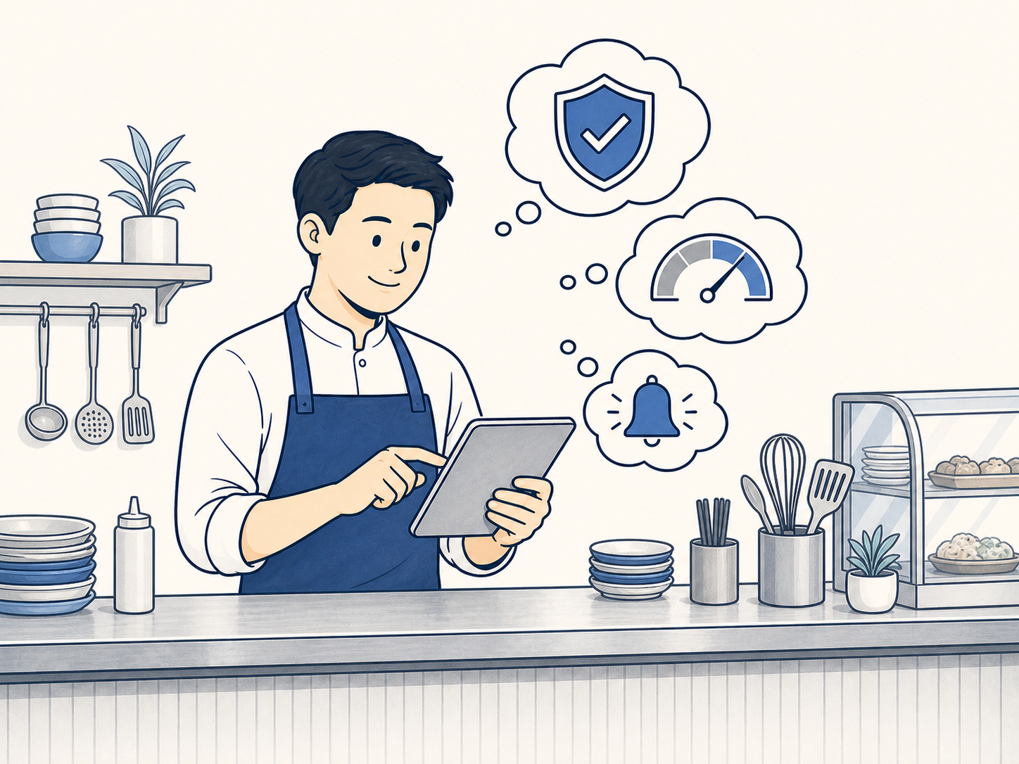 Restaurant manager setting procurement rules on a tablet