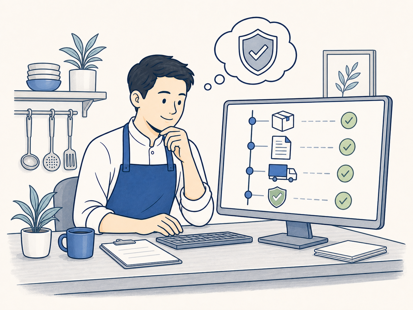 Restaurant manager reviewing a complete procurement activity trail