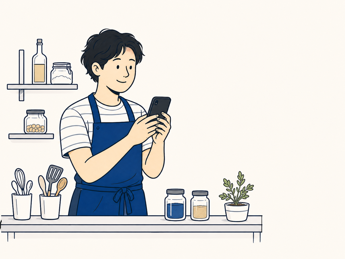 Kitchen manager reviewing a supplier update on a phone