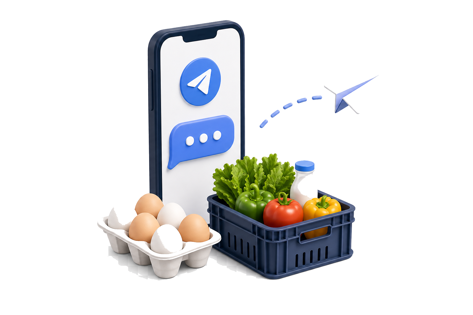 Illustration of a restaurant supplier request starting from a mobile message.
